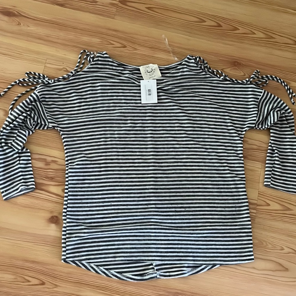 Gray and white striped boutique shirt. New with tags